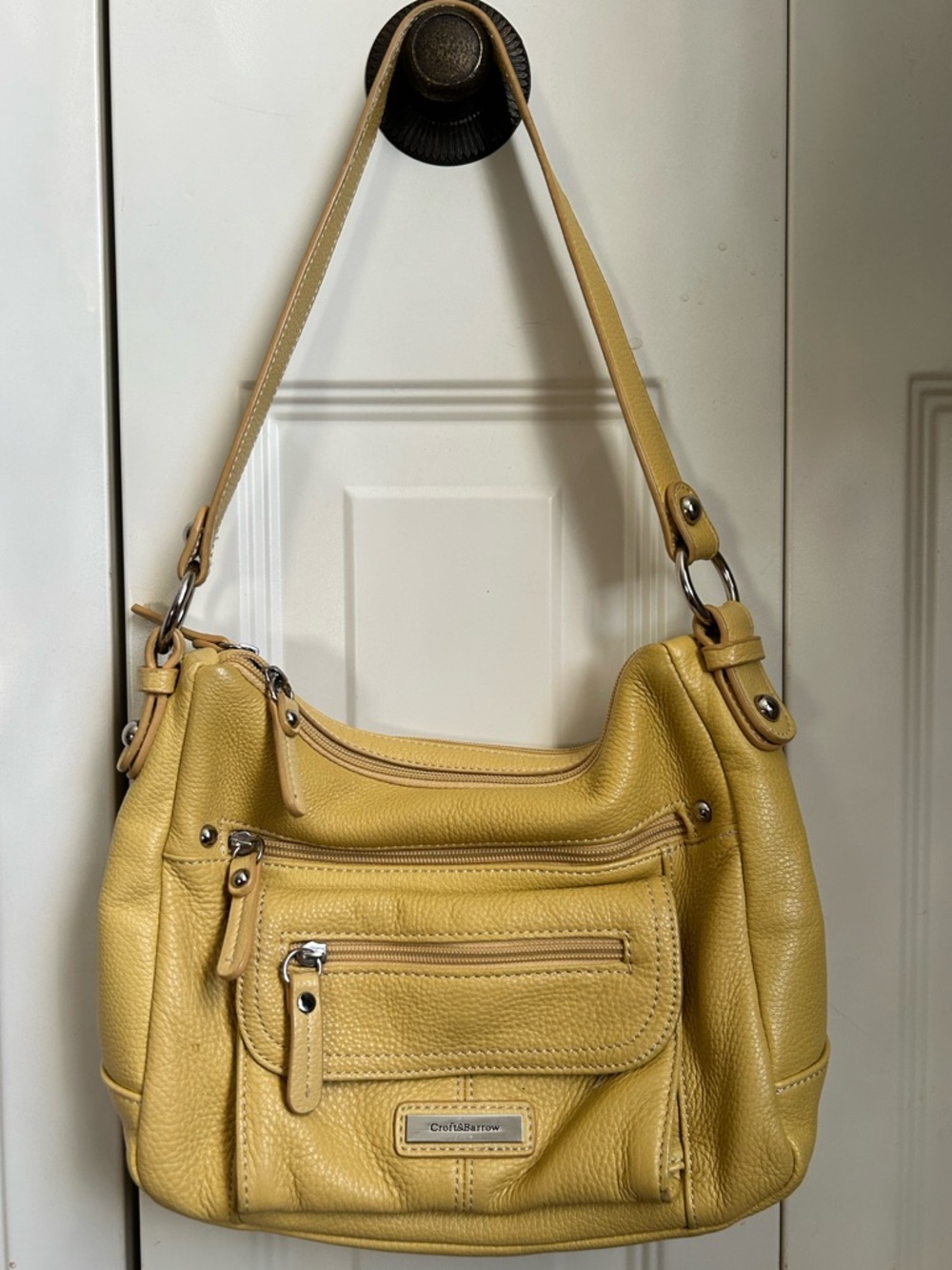 Croft & Barrow Soft Leather Shoulder Bag Yellow Hobo Purse Multi Pocket